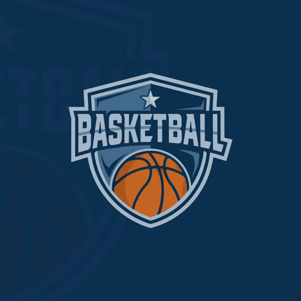 Basketball shield design with orange ball and star