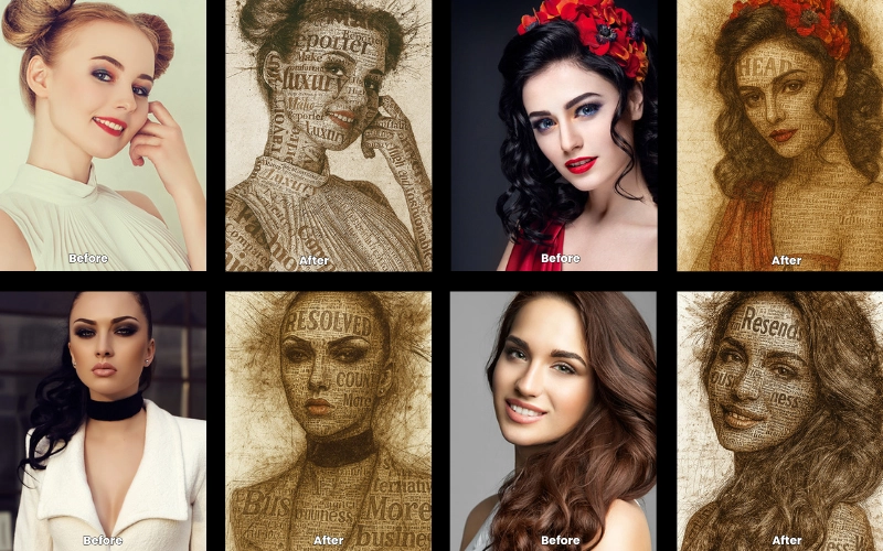 Collage of AI-edited photos created using the Beyond the Mask prompt