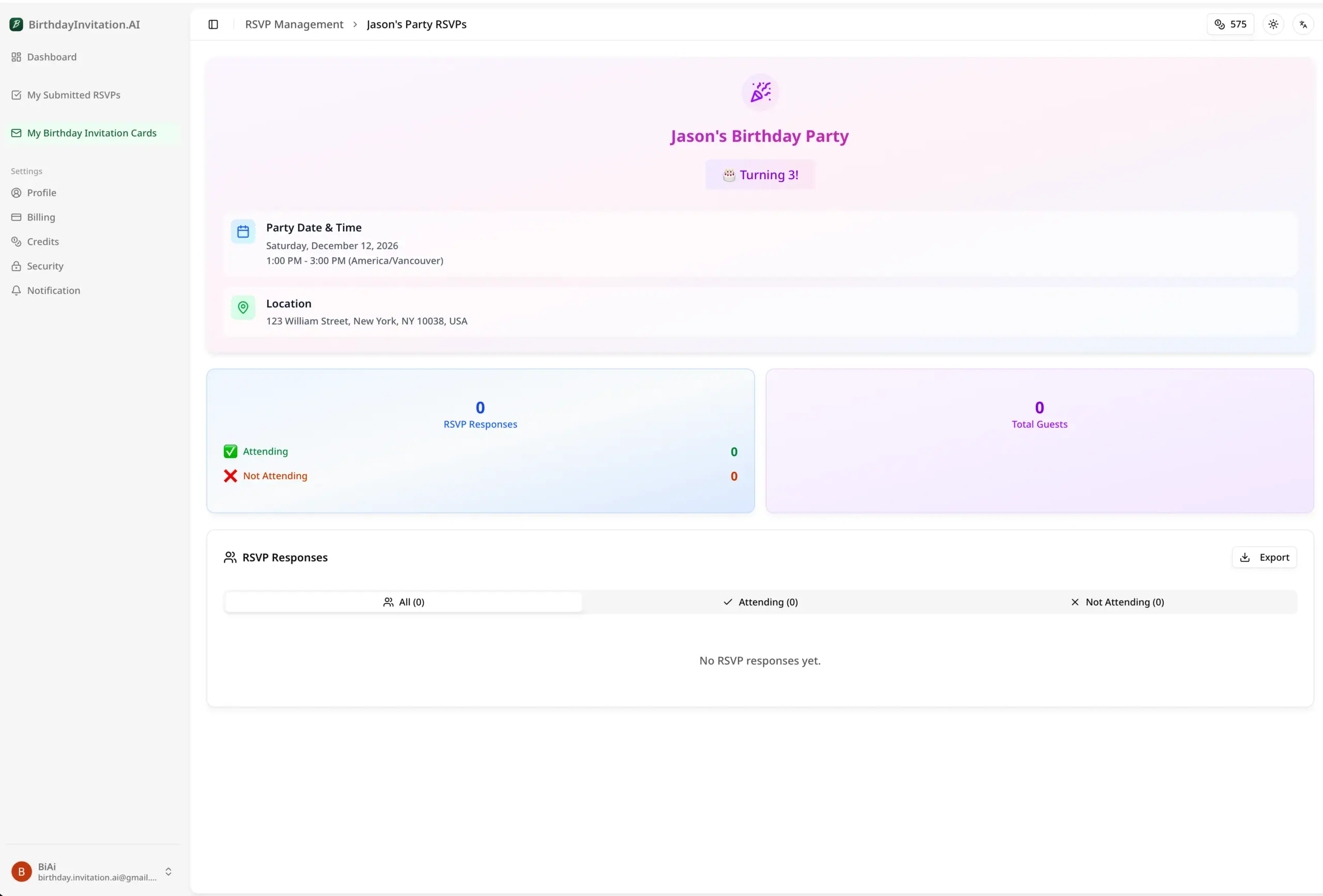 BirthdayInvitationAI Invitation Settings