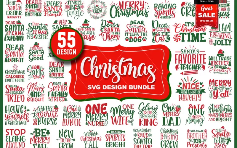 Collage of Christmas SVG Designs included in the bundle