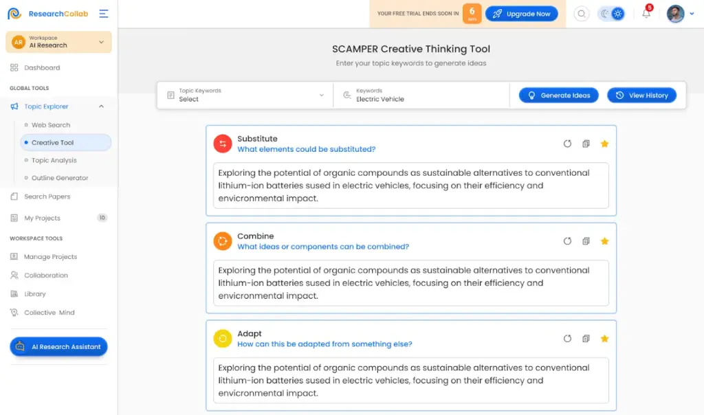 ResearchCollab's Creative Thinking Tools, AI Research Tool