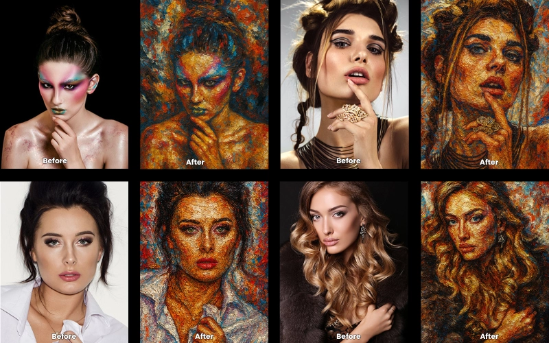 Collage of AI-edited photos created using the Energy Behind the Canvas prompt