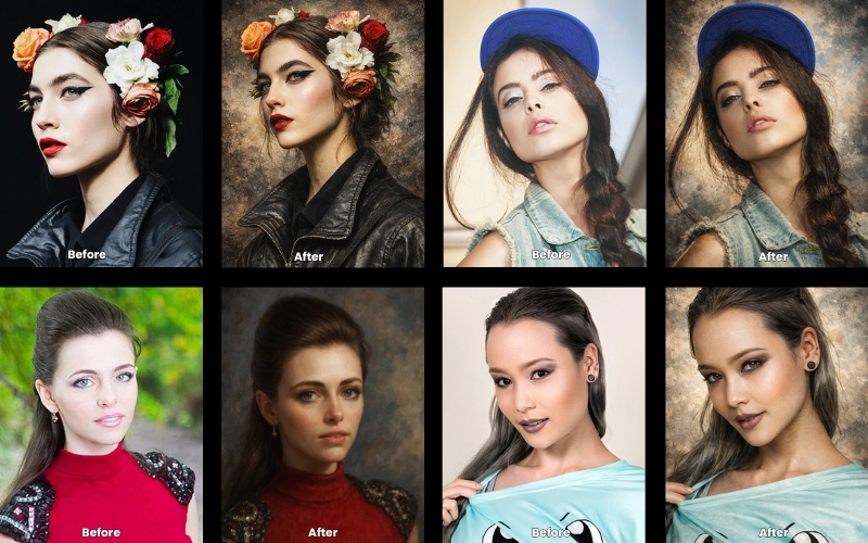 Collage of AI-edited photos created using the Grunge Abstraction prompt