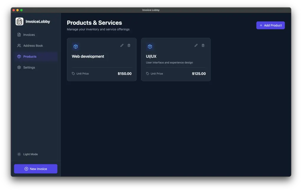 InvoiceLobby Products & Services