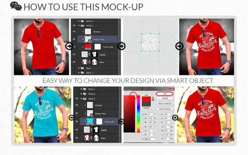 Easy way to use smart object layering in Men T-shirt Mockups