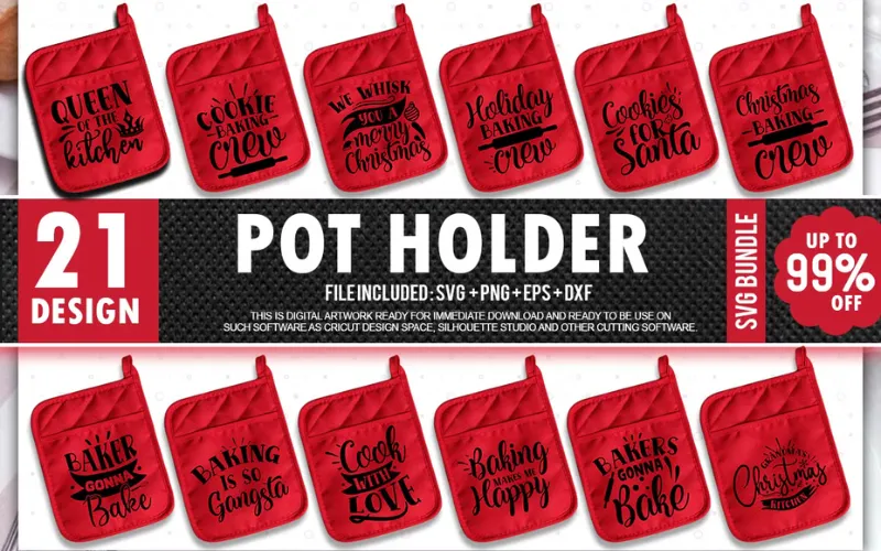Collage of Pot Holder SVG Designs included in the bundle