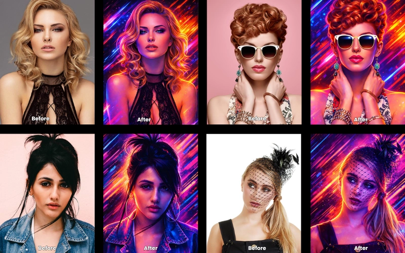 Collage of AI-edited photos created using the Retro-Sci-Fi Vibe prompt