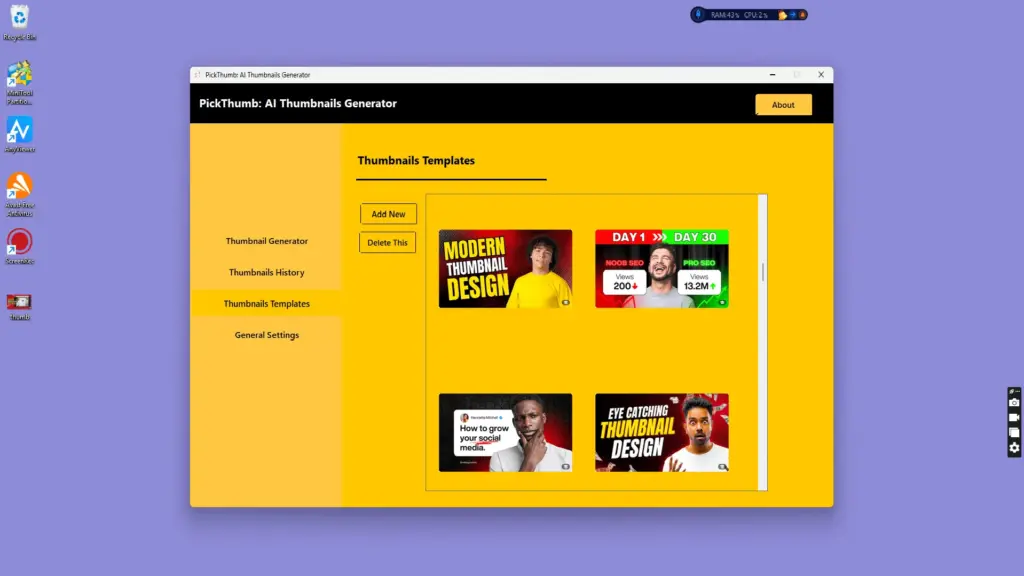 PickThumb Templates Screen