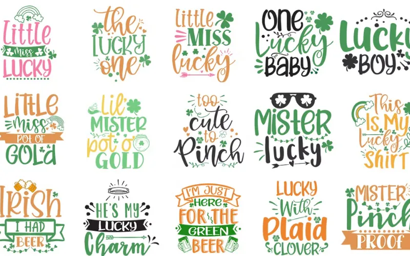 Collage of 15 St Patrick Day SVG design included in the bundle