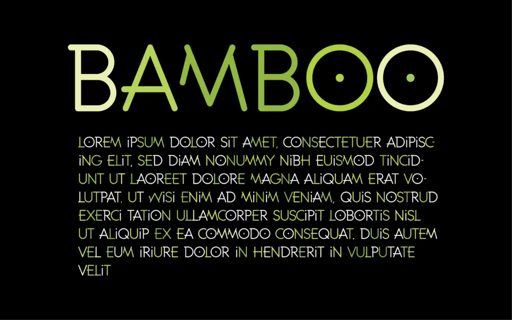 Textual display of "Bamboo font" included in the kids fonts bundle and the letters written using it.