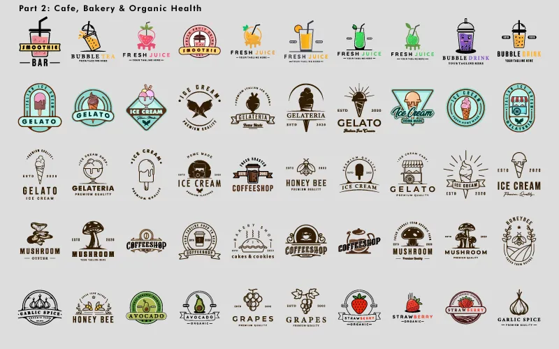 Cafes bakeries & organic brands logos Premium Food & beverages Logos bundle