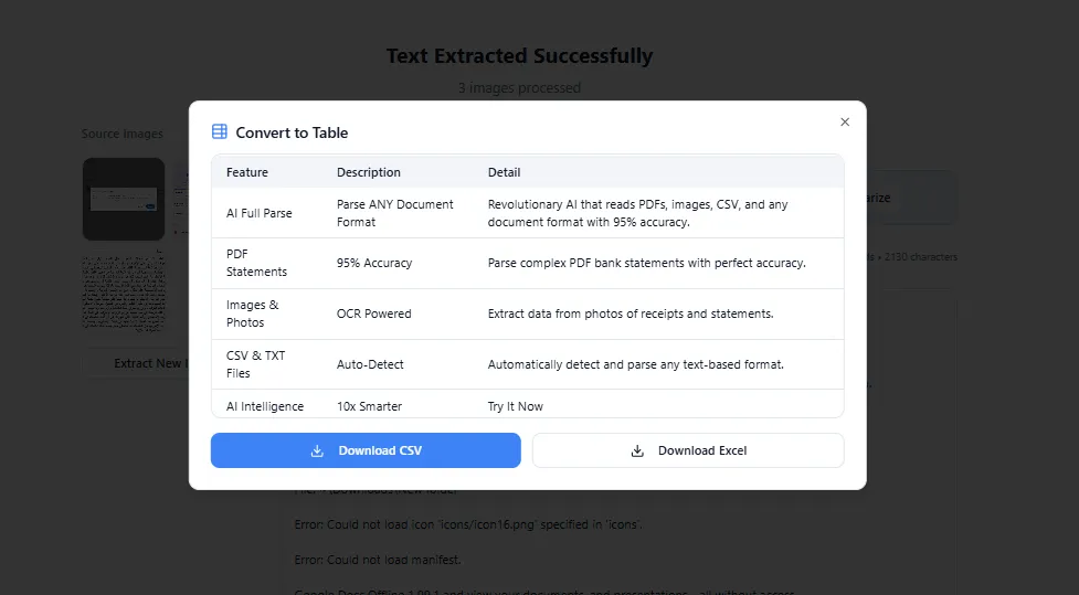 Converting Data to Table using SnapText
