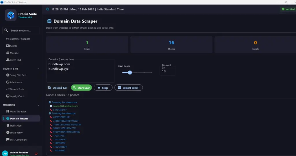 Domain Data Scraper Included In PROFIN SUITE Management Software
