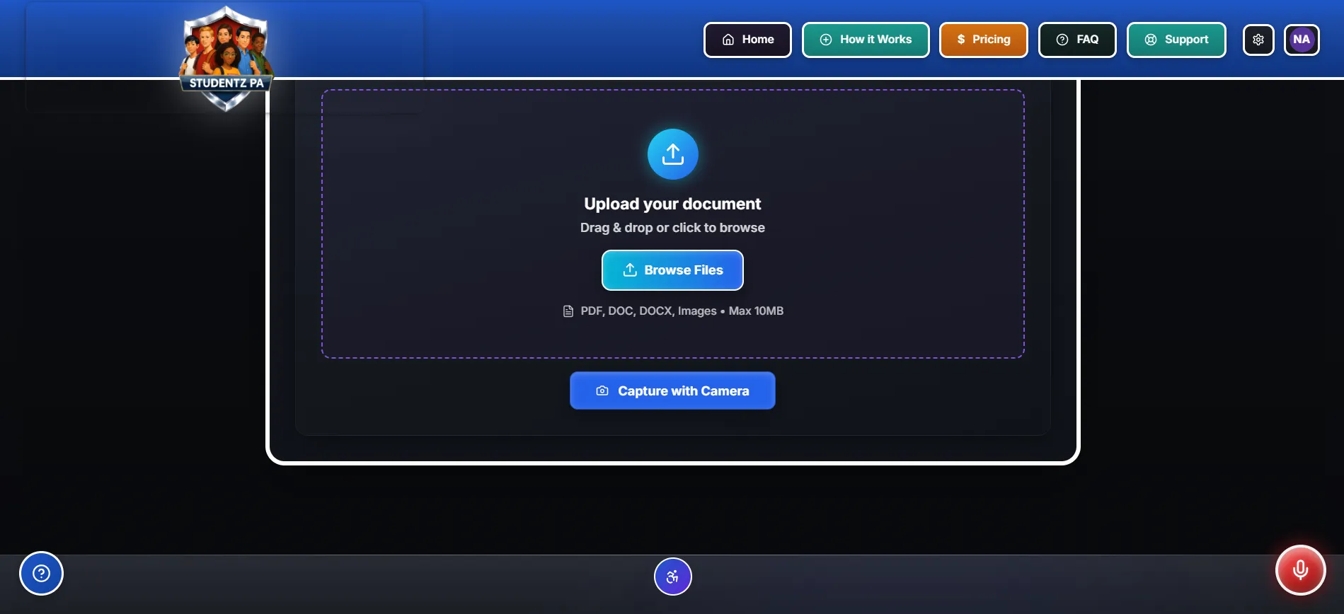 Drag and drop feature to upload syllabus in Studentz PA AI Study Buddy