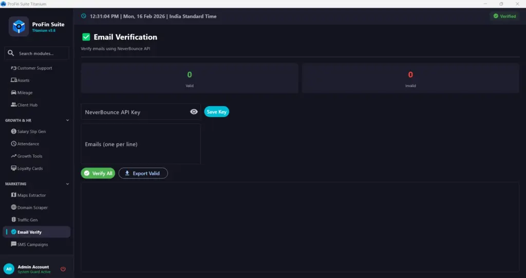 Email Verification Tool Included In PROFIN SUITE Management Software