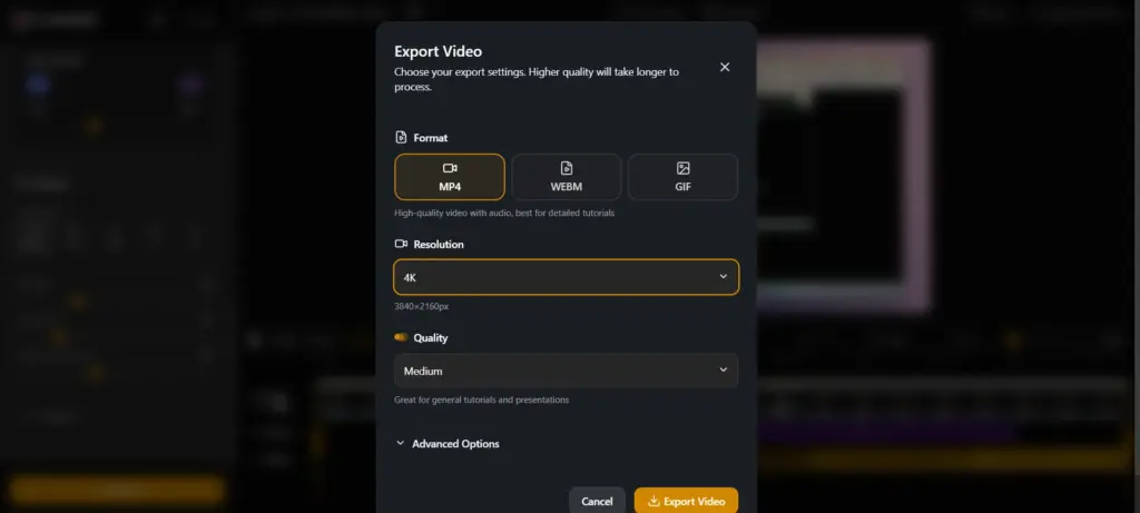 Screentell Export Options
