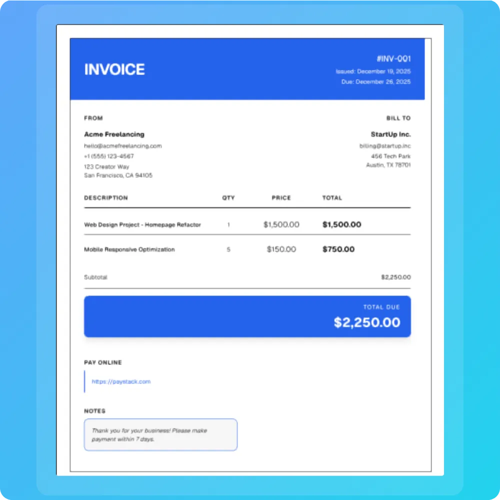 Modern Invoice Template In InvoiceDeck