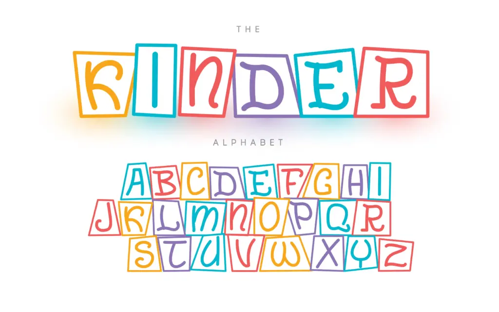 Textual display of "BabyBox font" included in the kids fonts bundle and the letters written using it.
