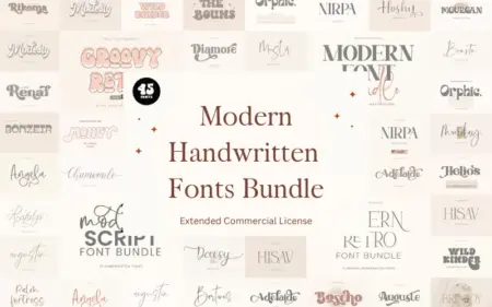 45 Modern Handwritten Fonts Bundle Feature Image