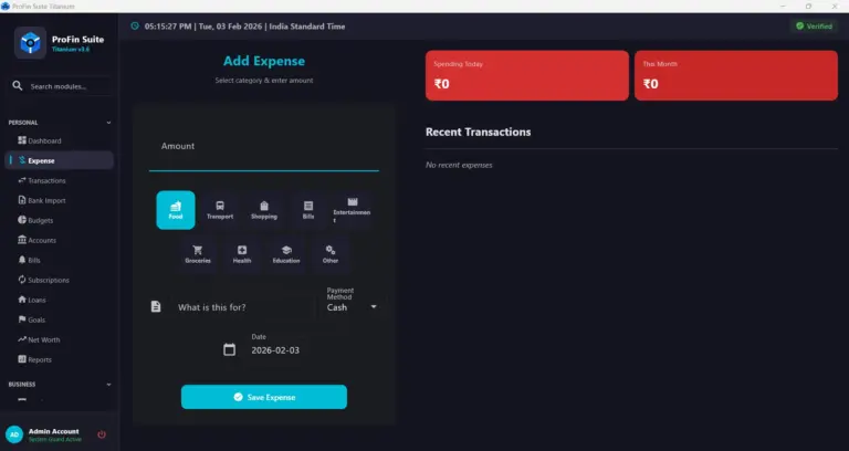 PROFIN SUITE Add Expense