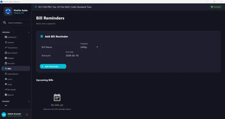 PROFIN SUITE Bill Reminders