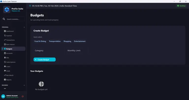 PROFIN SUITE Budgets