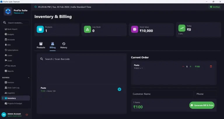 PROFIN SUITE Inventory and Billing