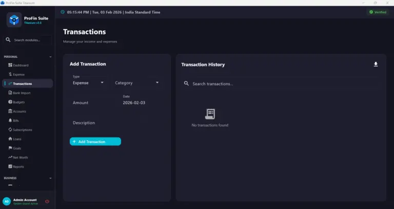 PROFIN SUITE Transactions