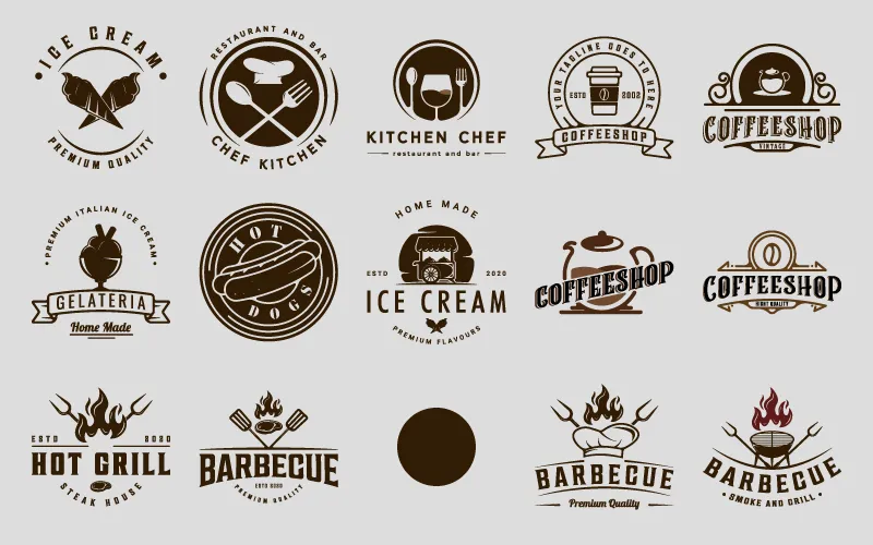 Vintage restaurant and cafe logos included in premium food 7 beverage logos bundle