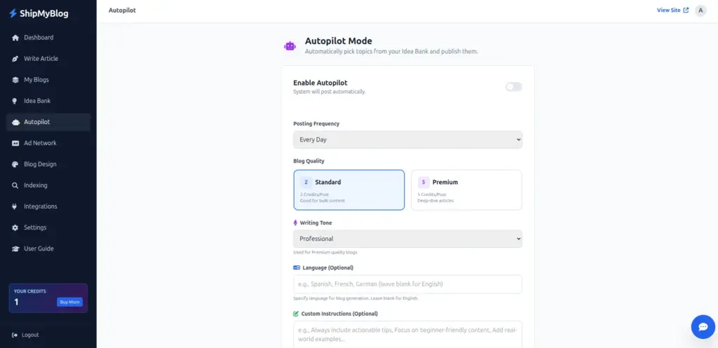 ShipMyBlog AutoPilot Mode