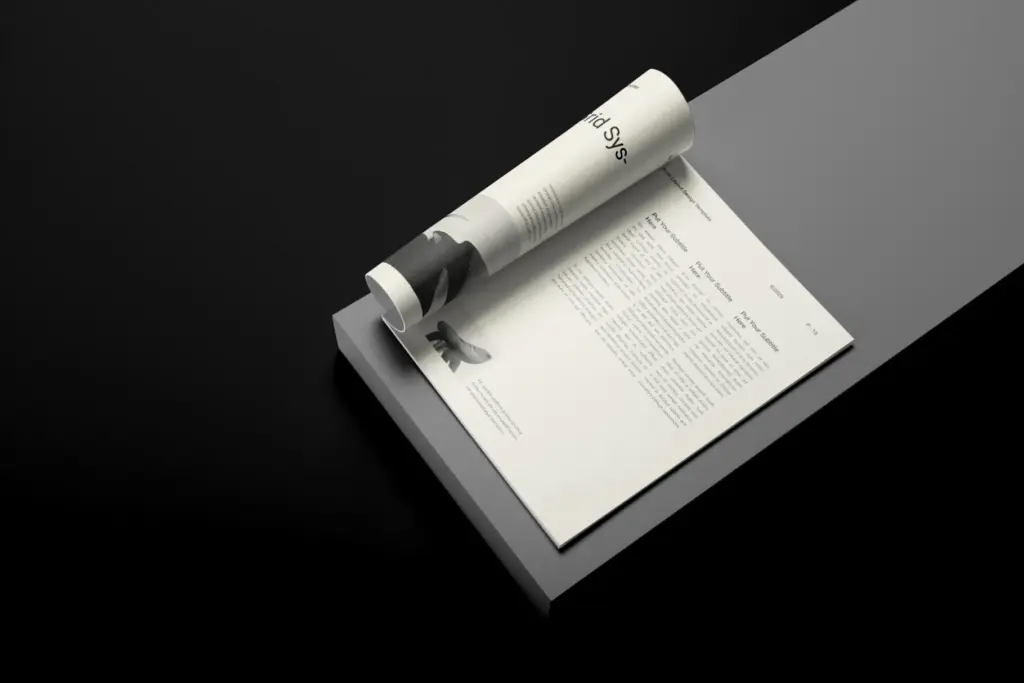 A single book layout template cover featuring bold white typography over a minimalist black and white graphic.