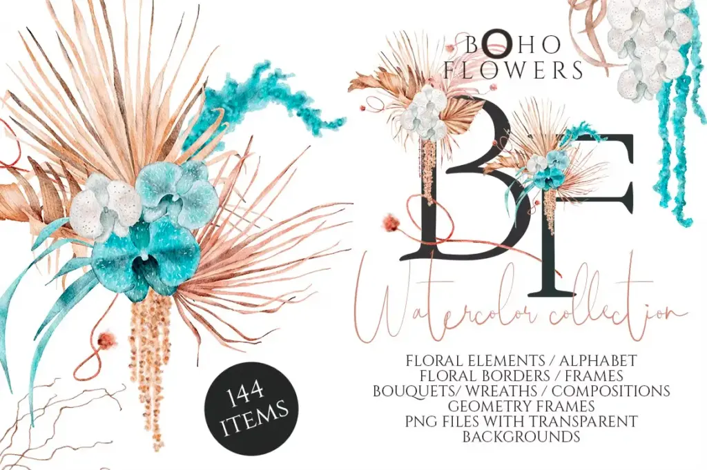 Boho floral clipart of 3800+ Watercolor Pictures Bundle