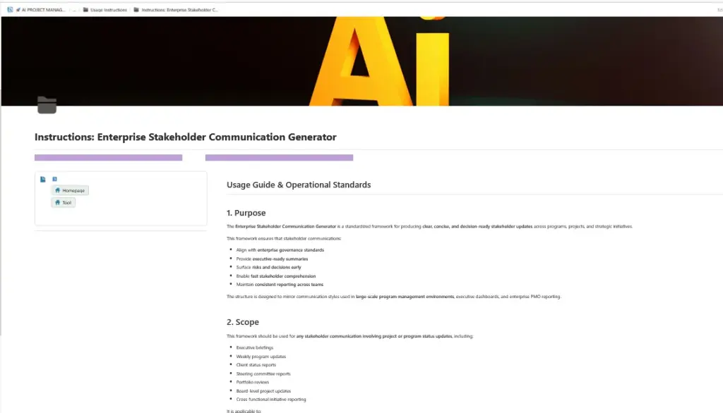 Enterprise stakeholder usage instructions