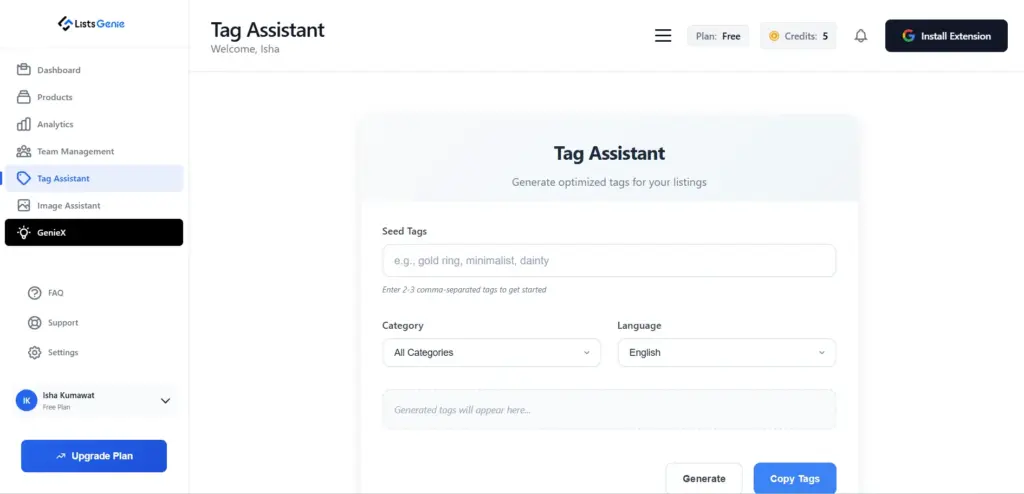 ListsGenie Etsy Tag Assistant