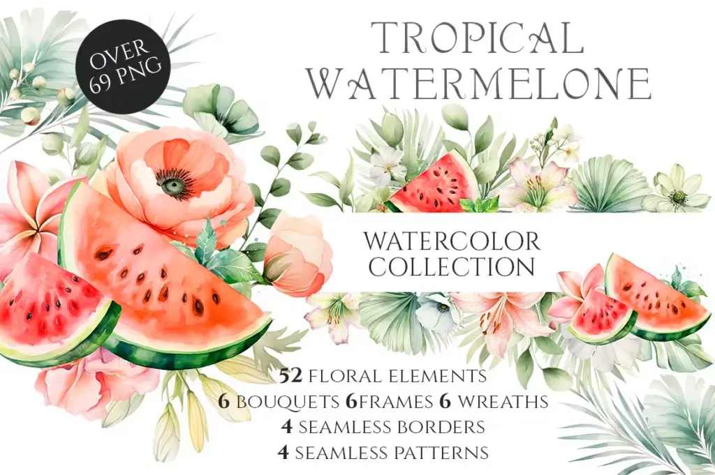 Watermelon floral clipart of 3800+ Watercolor Pictures Bundle