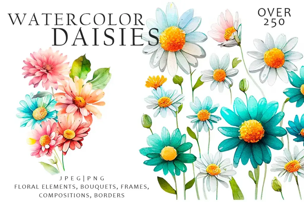 Daisy floral clipart of 3800+ Watercolor Pictures Bundle
