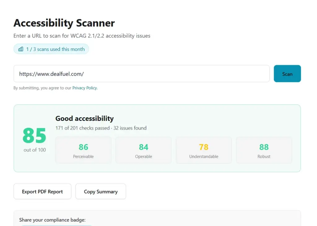 Scan website accessibility with FixMyWeb Website Accessibility Checker
