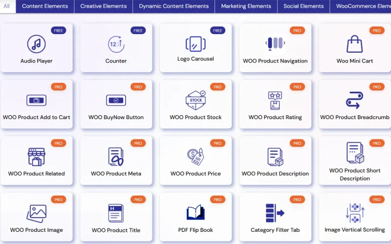 Creative Widgets Included With Turbo Addons For Elementor