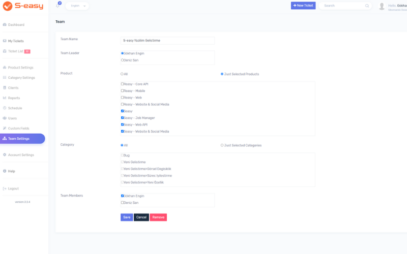 S-easy - helpdesk ticket system Ticket Details Tab Displaying the options provided by the tool to handle tickets