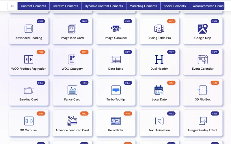 Creative Widgets Included With Turbo Addons For Elementor